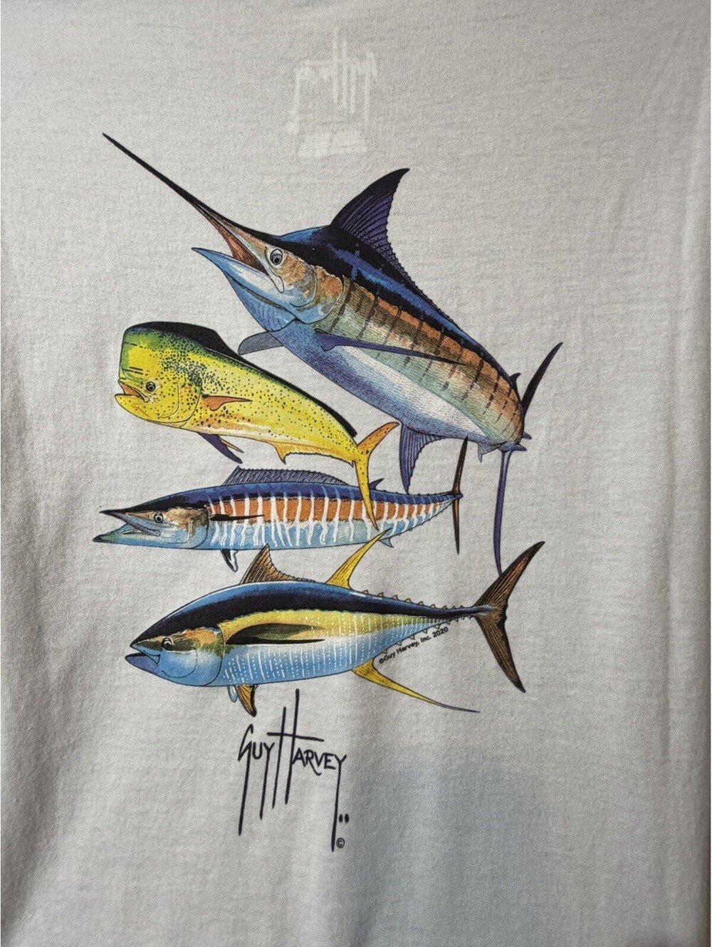 Guy Harvey Mens 3XL Long Sleeve Shirt Marlin Mahi Wahoo Tuna Fishing White